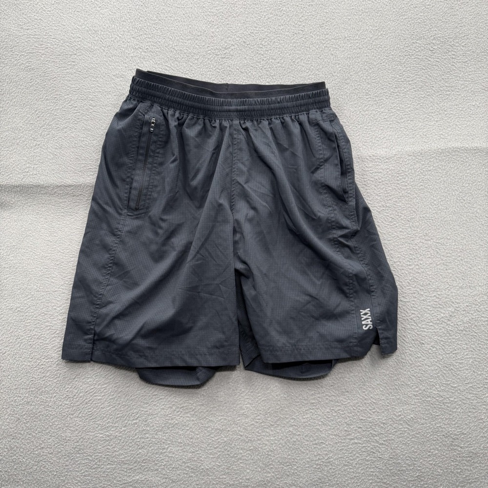 SAXX Kinetic Train 2N1 Shorts Mens Medium Blue Lined Running 8 Inseam Athletic